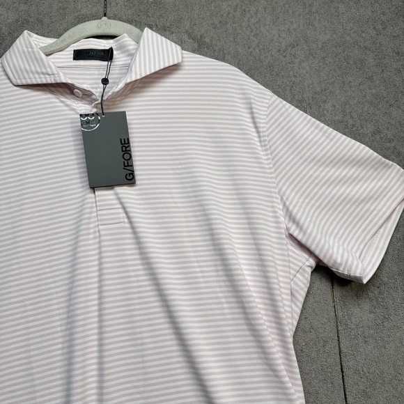 G/FORE Men's Pink‎ White Striped Performance Polo Shirt Golf Activewear XL
